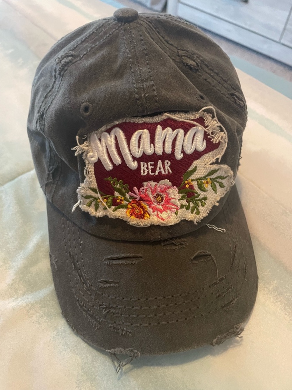 District Mama Bear Floral Patch Distressed Hat - Olive
